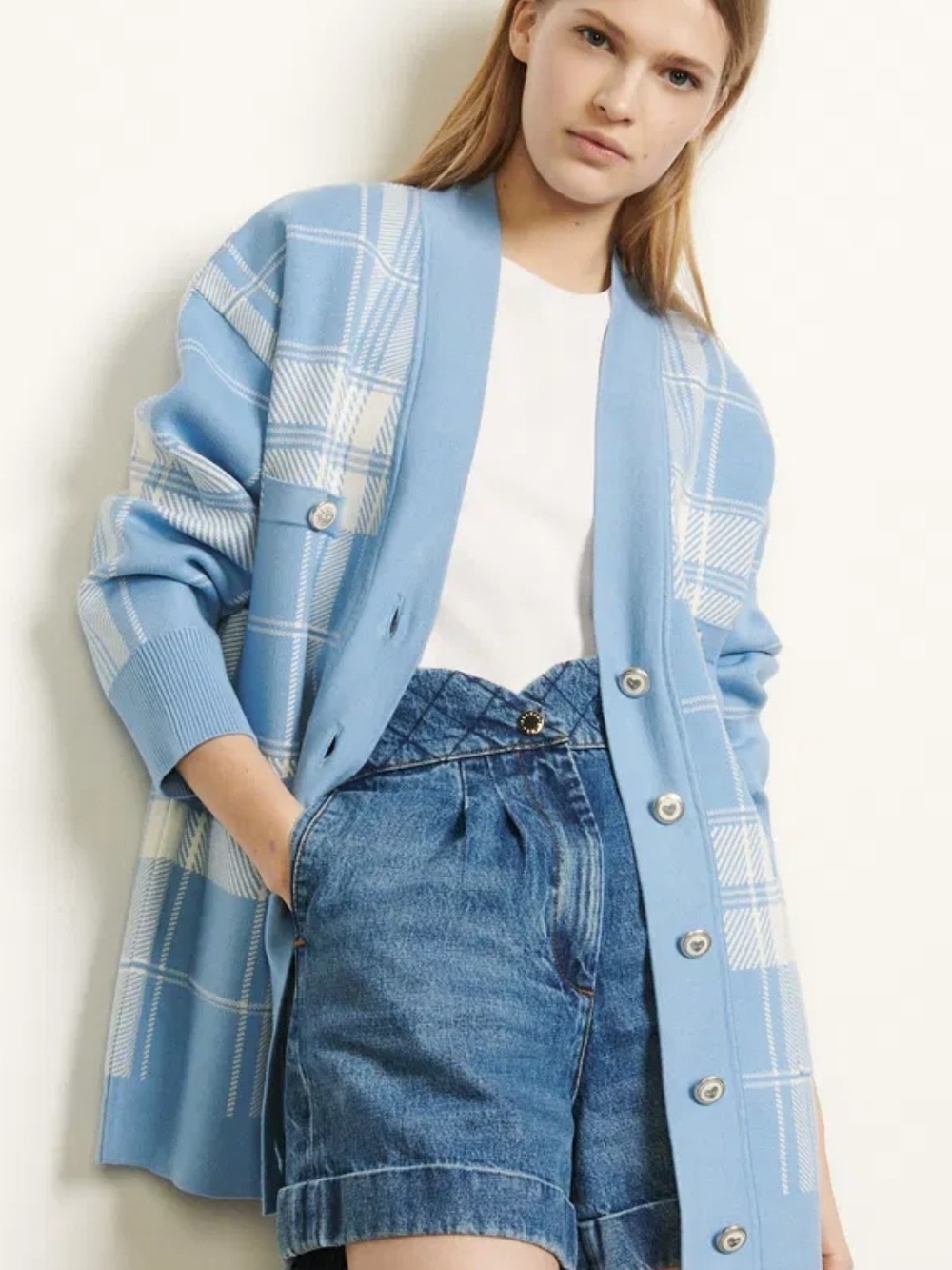 Sandro Oversized Checked Cardigan
